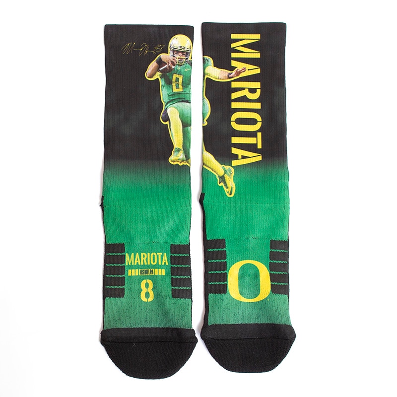 Classic Oregon O, Strideline, Green, Crew, Accessories, Unisex, Football, Sublimated, Mariota, Oregon, Jump, Sock, 334385